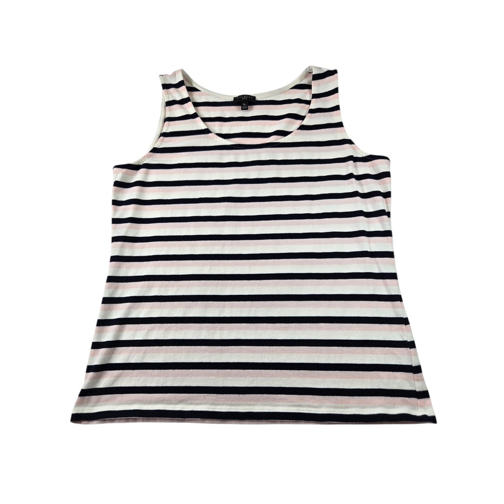 Talbots Womens Medium Petite Navy Pink White Striped Tank Top